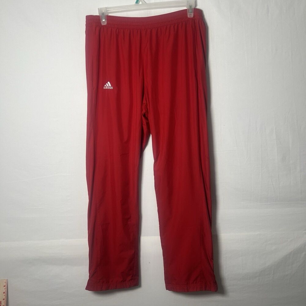 Adidas Red Track Pants Men’s Size L Gym Athletic Warm Up Zip Ankle Pull On Gym